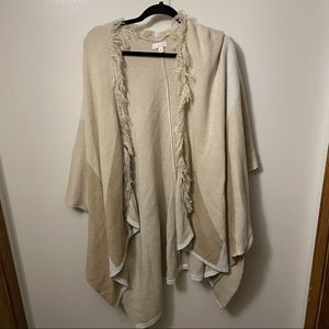 Multitone knit fringe neutral poncho - Size M